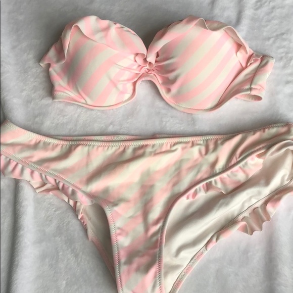 Victoria secret pink and white ruffle bikini
